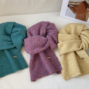 围巾女保暖围脖162x33cm 冬季 新款 高品质含羊毛软儒纱线纯色百搭款