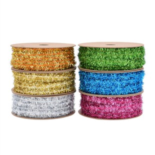 圣诞树礼品包装须边毛条彩带装饰 金葱绒线圣诞拉花织带10码