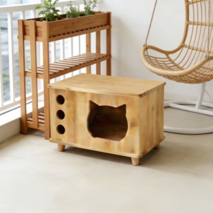全实木猫窝小型犬狗窝四季通用猫咪别墅小猫木屋兔子窝防潮透气