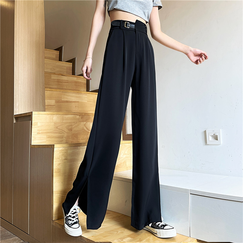 Real price Pants Black Suit wide leg pants women's high waist suit drape pants thin