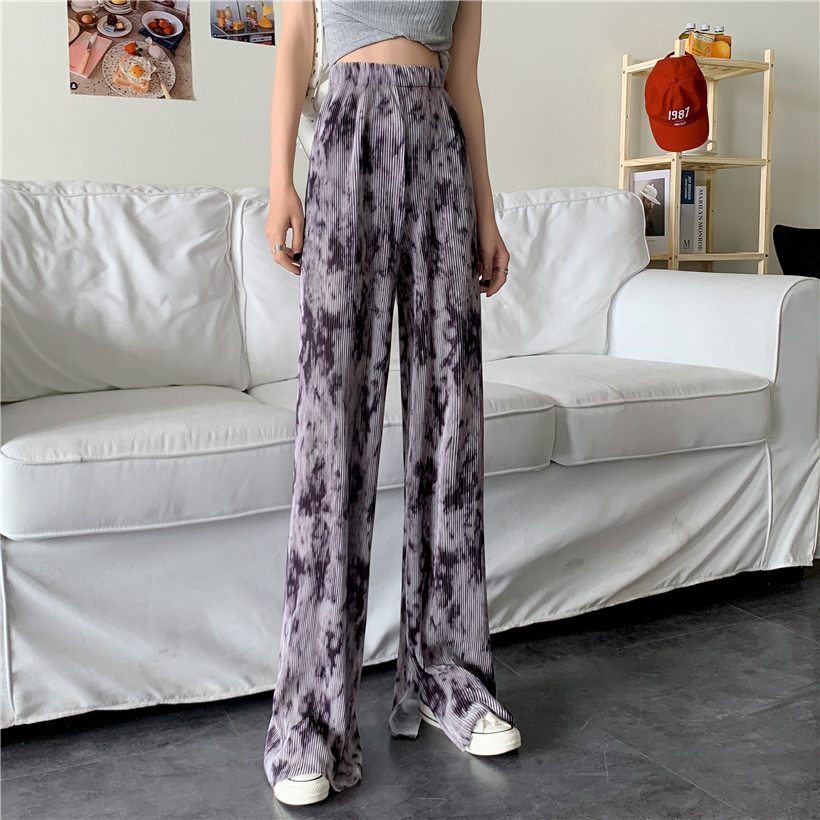 Real price tie dyed straight pants loose high waist casual show slim pants trend