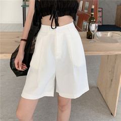 A ᦇ real price white Capris women's loose shorts straight tube high waist drop feeling wide leg suit pants