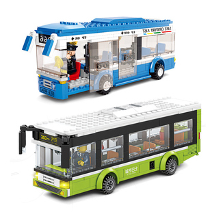 小鲁班拼装积木城市公交车双层巴士汽车模型儿童益智拼插玩具礼物