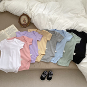 新生婴儿衣服夏装 男女宝宝短袖 包屁衣纯色纯棉套头连体衣哈衣爬服