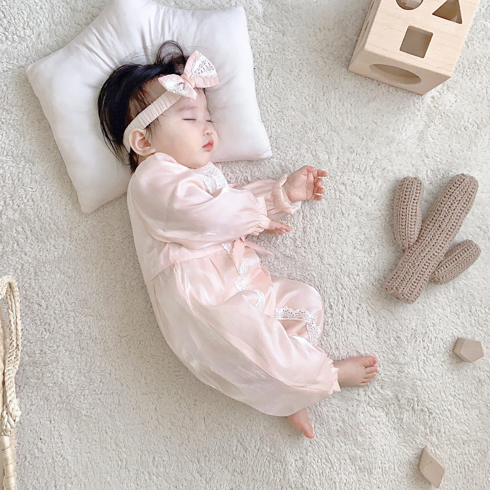 2020婴儿秋装女宝宝宫廷风长袖哈衣睡衣春秋洋气公主百日宴连体衣
