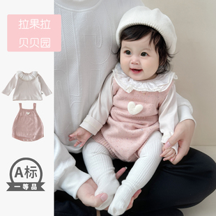 包屁衣公主毛衣连体衣甜美套装 女宝宝背带裤 新款 拉果婴儿衣服春装