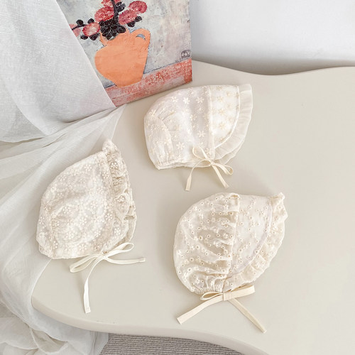 2026新款婴儿蕾丝帽小月龄新生儿宝宝大檐公主帽护囟门百日宴礼帽