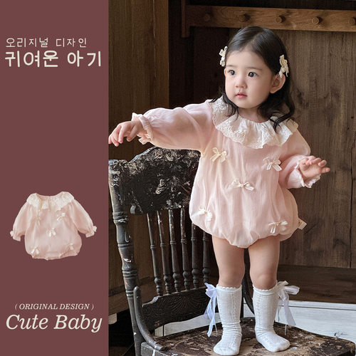 2026新款婴儿春季粉色连体衣女宝宝小月龄多巴胺百天周岁公主礼服