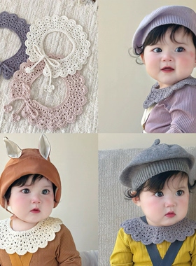 婴儿纯棉线针织钩花领宝宝百搭公主花边领儿童假领子荷叶领亲子款