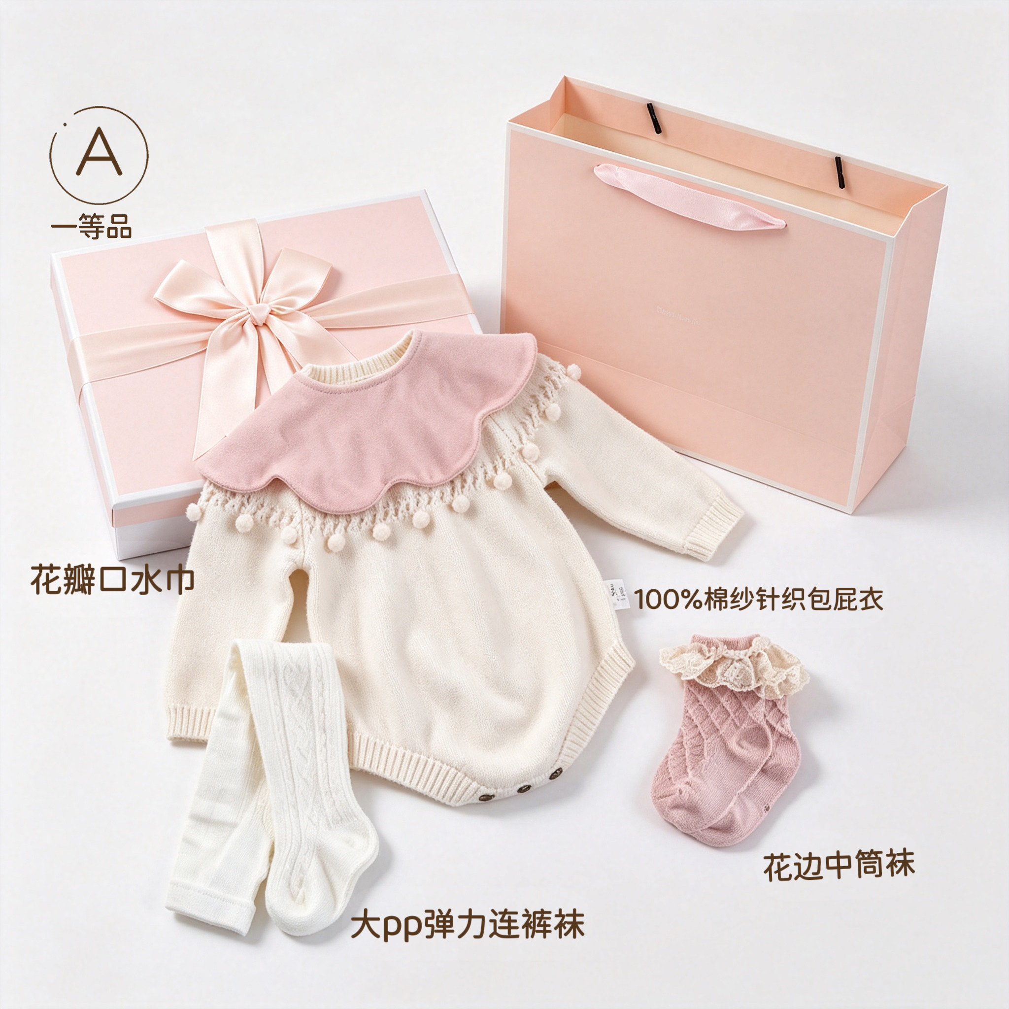 拉果婴儿哈衣百日周岁礼盒装小月龄外出服纯棉针织包屁衣套装送礼