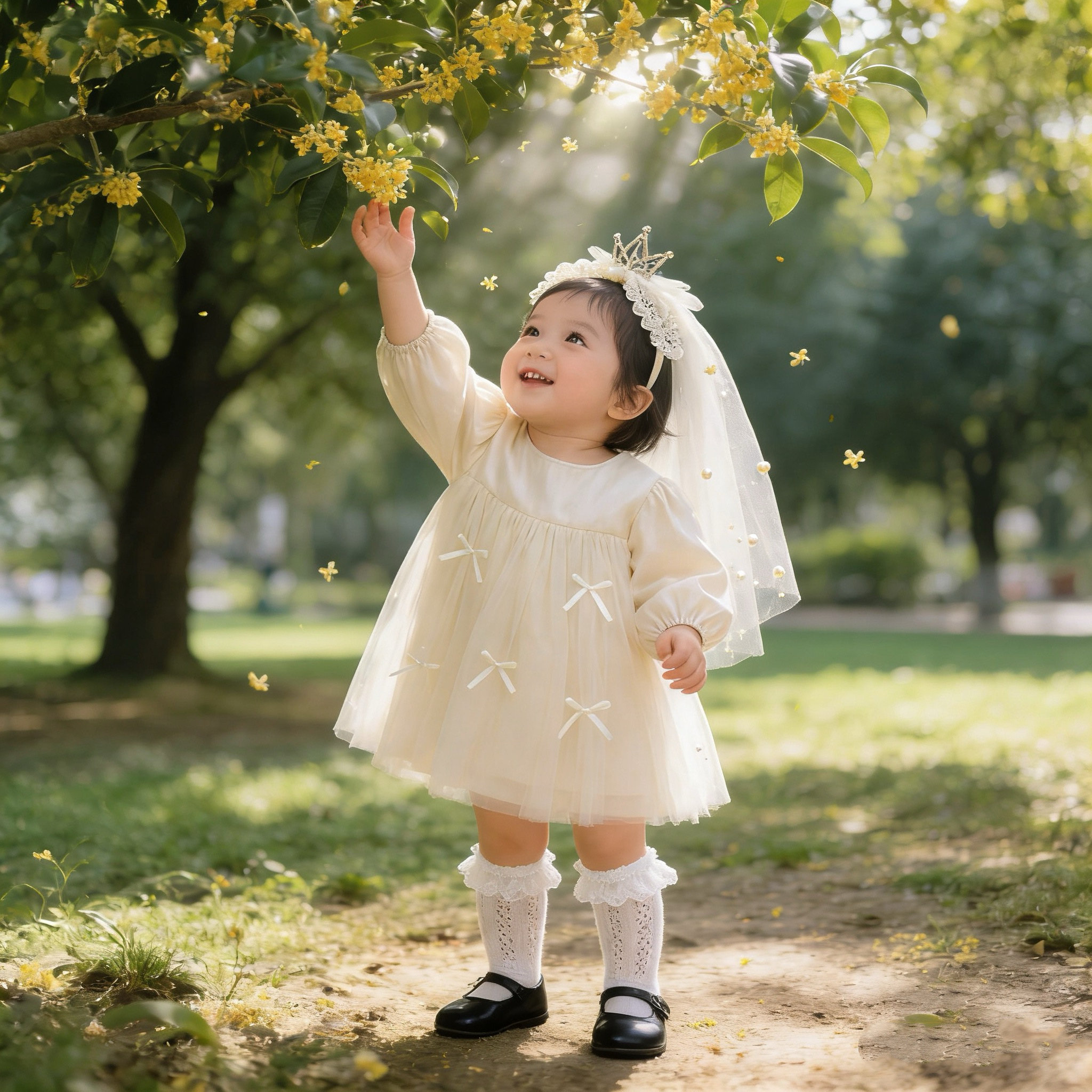 拉果女宝宫廷风泡泡袖纱裙婴儿蓬蓬纱公主连衣裙女童周岁礼服套装