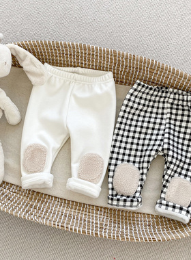 宝宝加绒裤子秋冬超洋气婴儿大pp裤婴幼儿补丁外穿长裤ins打底裤