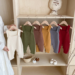婴儿连体衣秋装女宝针织百搭背带裤秋冬男宝毛线裤纯色连体裤爬服