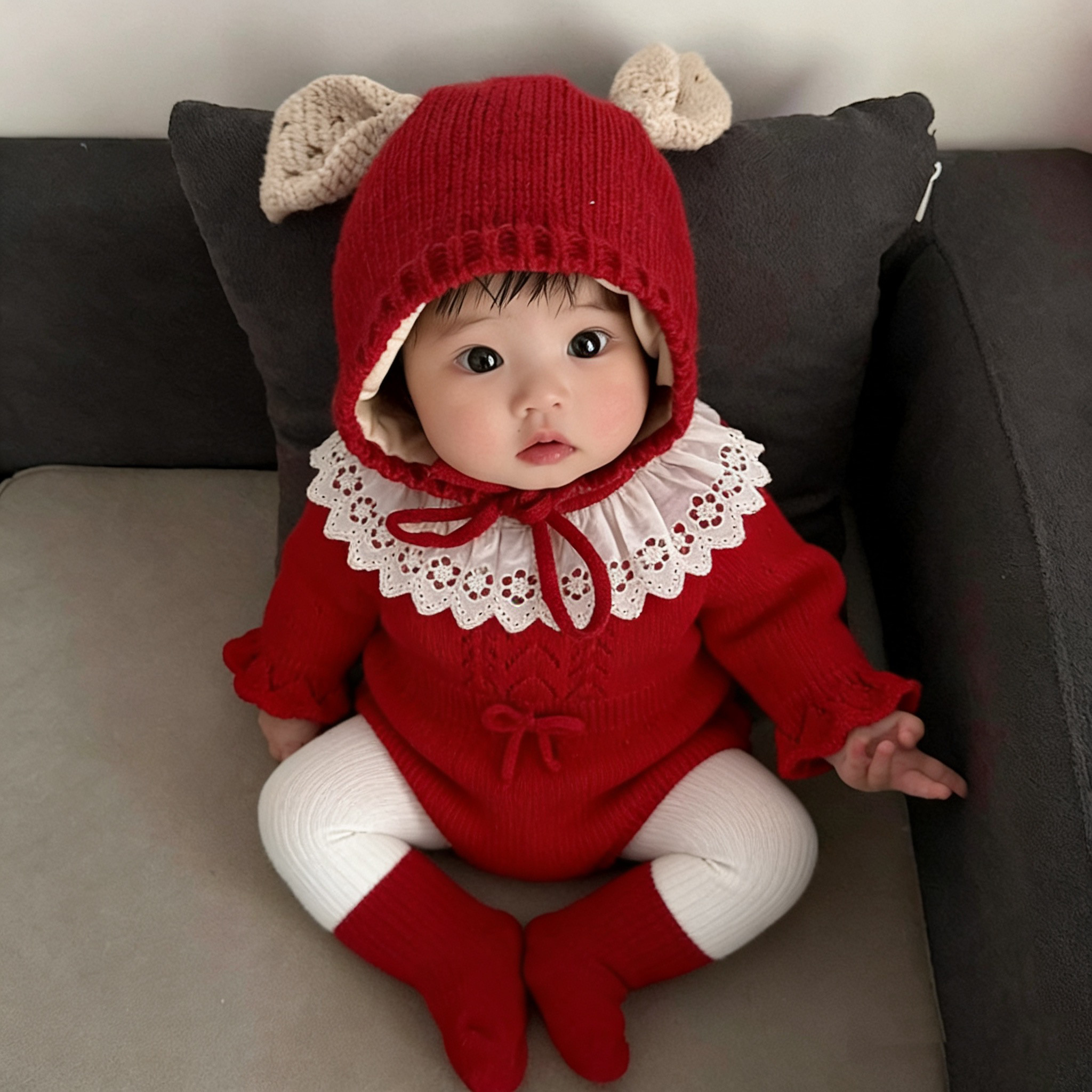 拉果拉婴儿毛衣公主针织包屁衣宝宝拜年服喜庆红色连体衣周岁礼服,童装/婴儿装/亲子装,毛衣/针织衫,淘宝优惠券,粉丝福利购,淘宝优惠卷