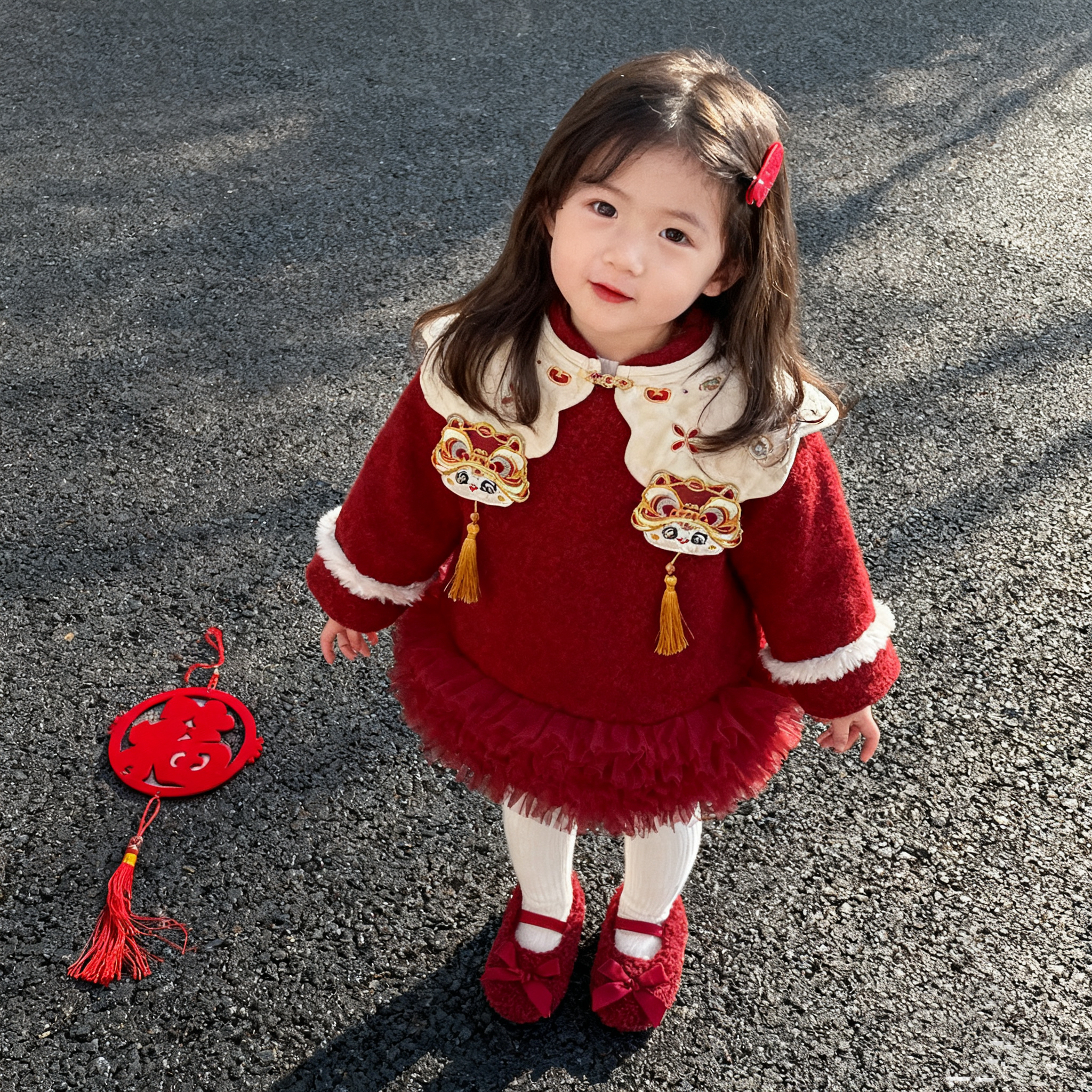 蛇年拜年服女童冬装中国风春节儿童周岁礼服喜庆宝宝新年衣服唐装