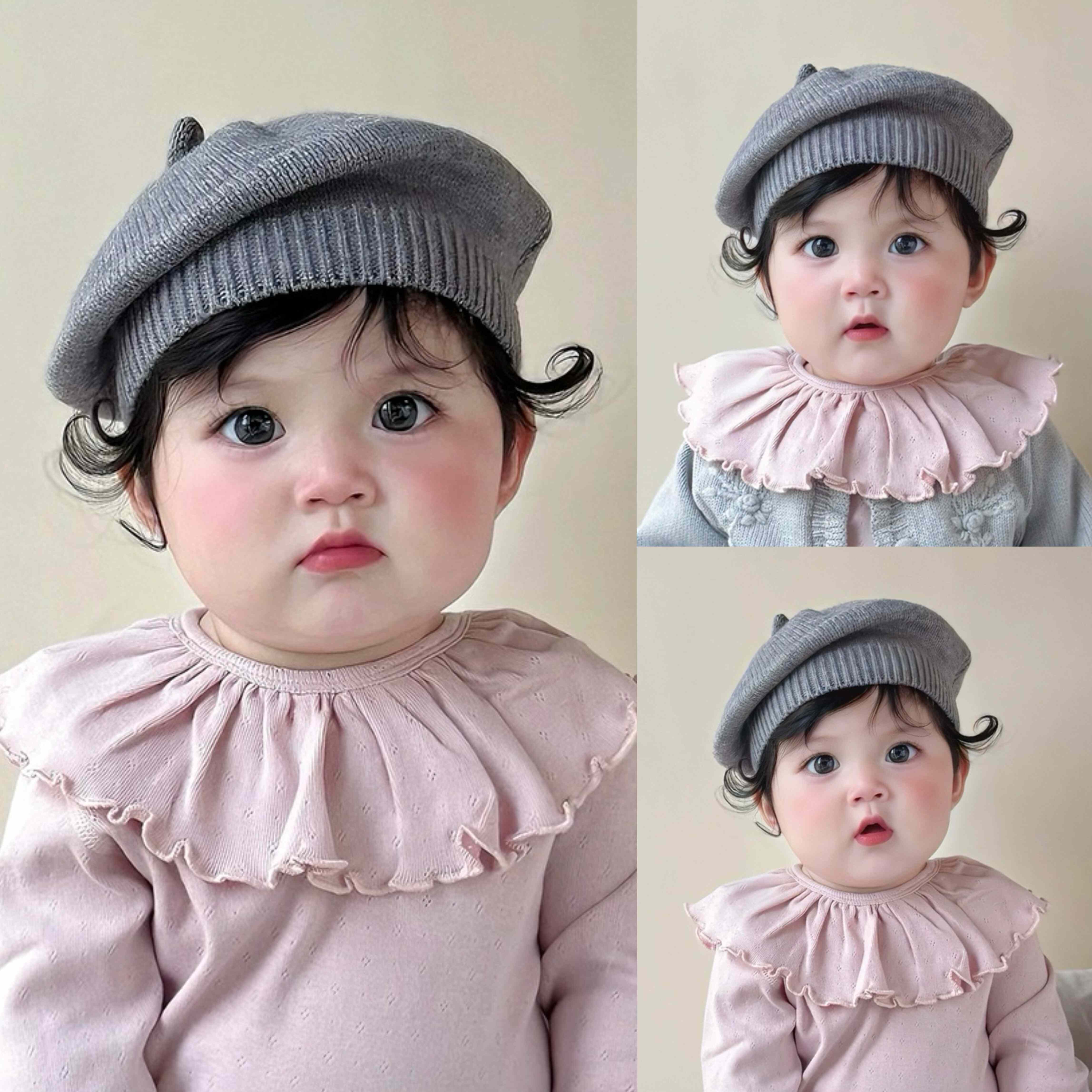拉果拉贝贝园宝宝针织贝雷帽婴幼儿凹造型灰色画家帽洋气百搭帽子