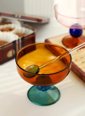 O.RoseLif撞色珠珠高脚碗北欧玻璃碗耐热甜品碗水果酸奶碗沙拉碗