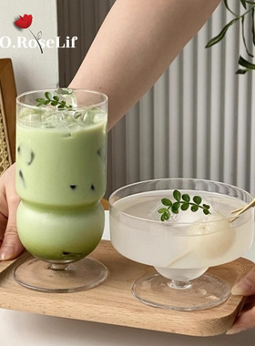 O.RoseLif 玻璃碗奶茶冷矮脚红酒杯水果茶咖啡杯水杯雪糕甜品杯