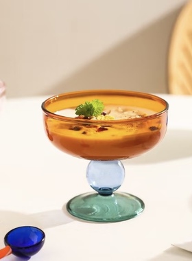 O.RoseLif 多巴胺高脚碗高颜值撞色玻璃碗酸奶甜品碗玻璃碗燕麦碗