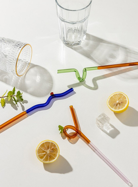 O.RoseLif 彩色玻璃耐高温吸管非一次性婴孕可用喝水吸管透明弯曲