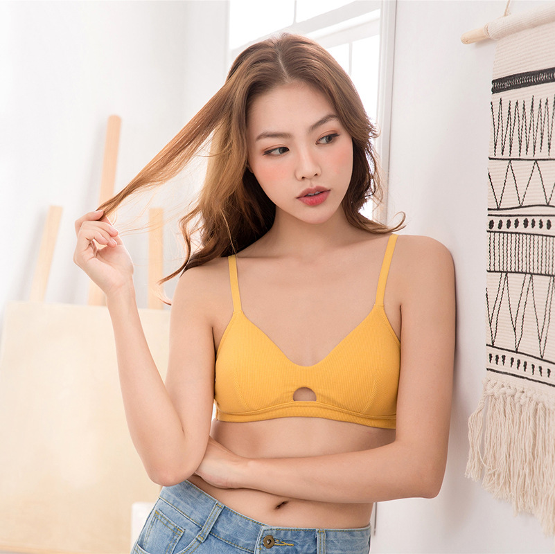 小径留香法式女士内衣背心式螺纹棉镂空洞洞三角杯无钢圈文胸新品