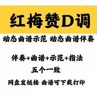 流行曲红梅赞D调动态曲谱伴奏/示范加音频格式配套古筝曲谱完整版