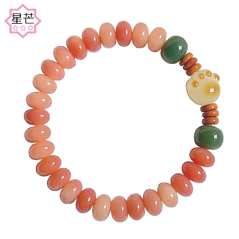 天然粉忆霜算盘珠菩提根手串单圈男女盘玩手链绕指柔盘串佛珠高档