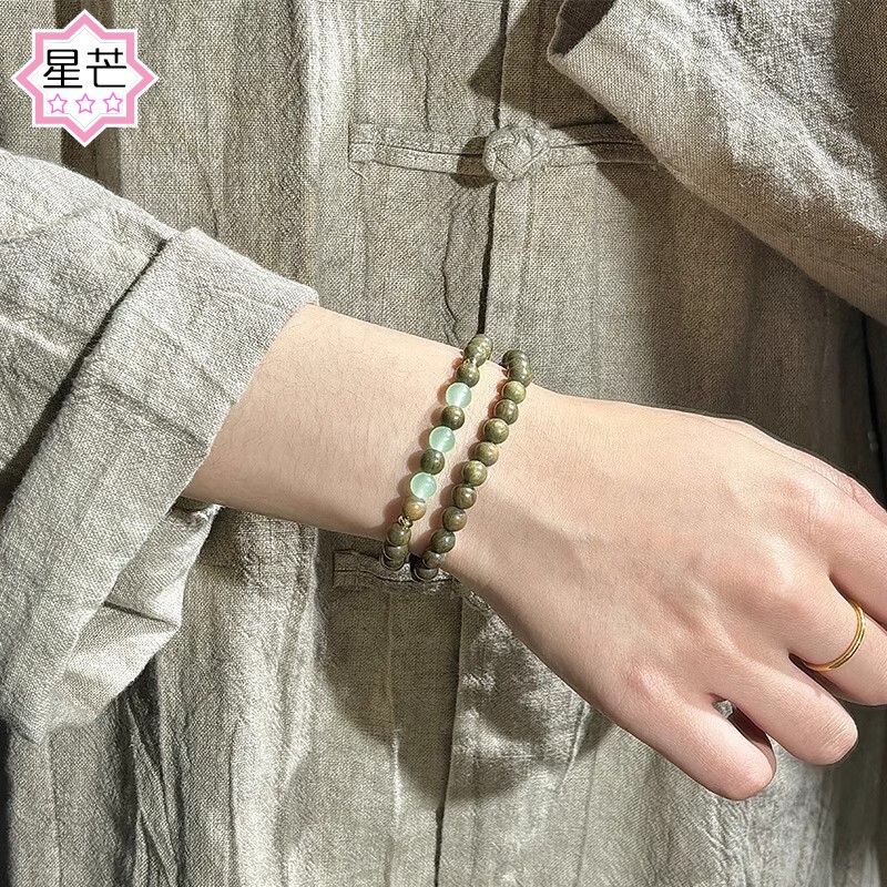 天然绿檀木手串女檀香木质学生森系情侣佛珠念珠盘玩文玩手链高档