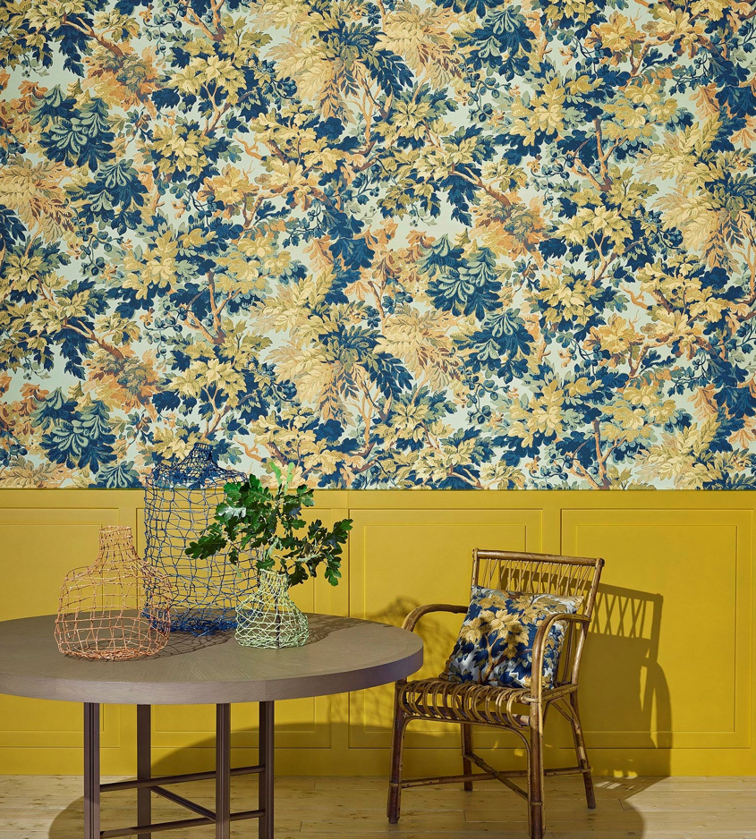 法国原装进口墙布pierrefrey现代简约绿色植物图案客厅背景墙壁纸