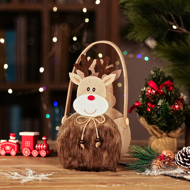 圣诞节苹果手提袋装饰毛毡布无纺布插花手提袋礼品袋平安夜苹果袋