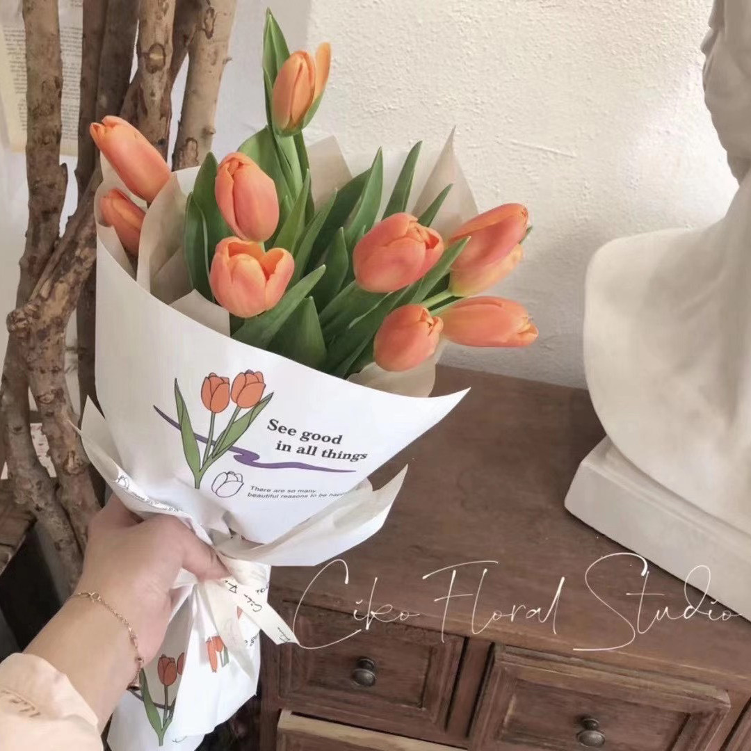 艺术纸郁金香英文ins风复古文艺范花艺花店用鲜花礼品包装纸材料