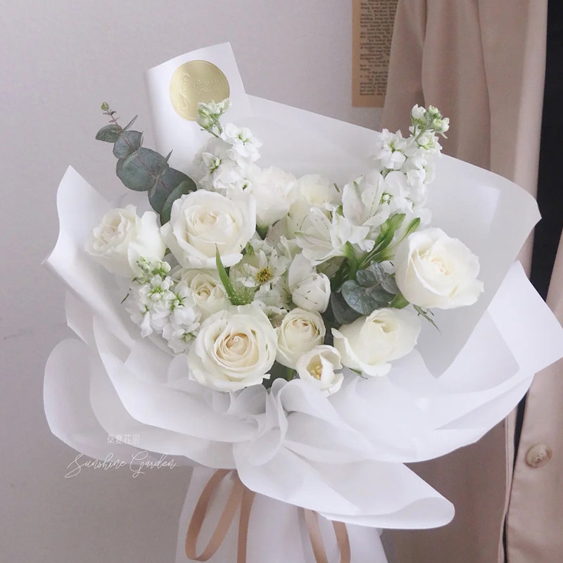 白色系列包花纸礼物双面包装纸英文花束雾面纸材料花艺花店鲜花