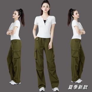 套装 女健身操服新款 广场舞运动服装 夏季 上衣显年轻修身 裤 短袖 工装