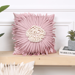 网红太阳花丝绒抱枕百搭立体贴布绣花圆形靠枕套简约客厅卧室靠垫