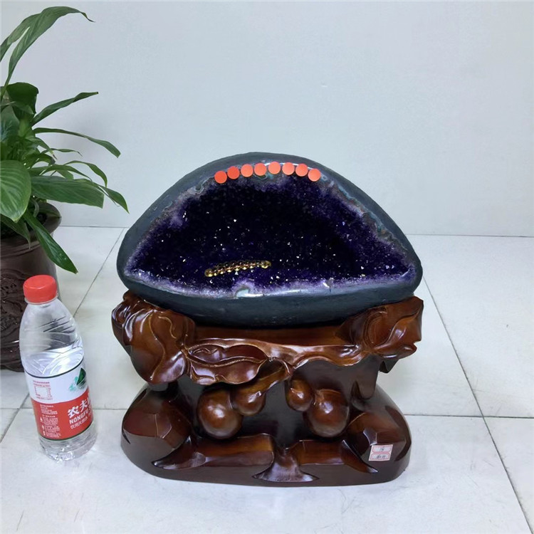 乌拉圭钱袋子天然紫晶洞招聚财 紫水晶摆件 消磁镇宅办公家庭