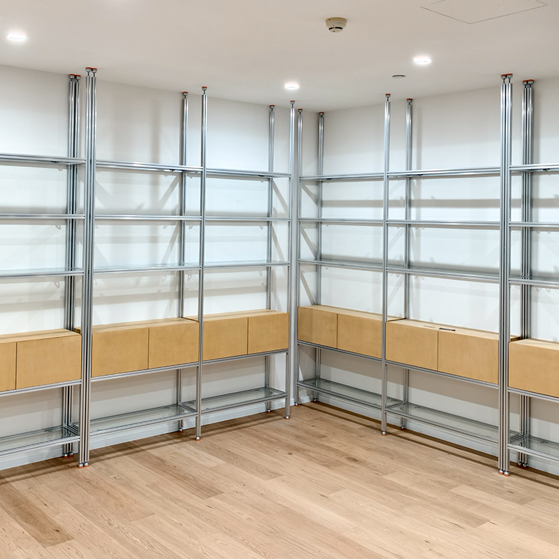 现代铝型材多层置物架靠墙落地书房桦木海洋板商用储货陈列展示架