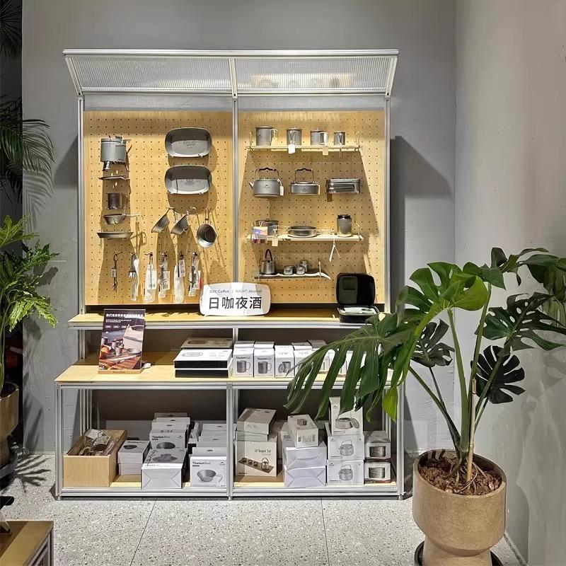 创意铝型材收纳展示柜落地工具摆件桦木海洋洞洞板陈列商超样品架