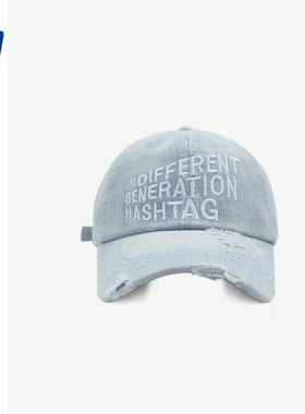 美式字母刺绣棒球帽男女同款街头重工水洗牛仔布破洞鸭舌帽显脸小