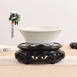 实木圆形紫光檀回纹如意茶壶盆景香炉摆件底座茶器花道手工展示托
