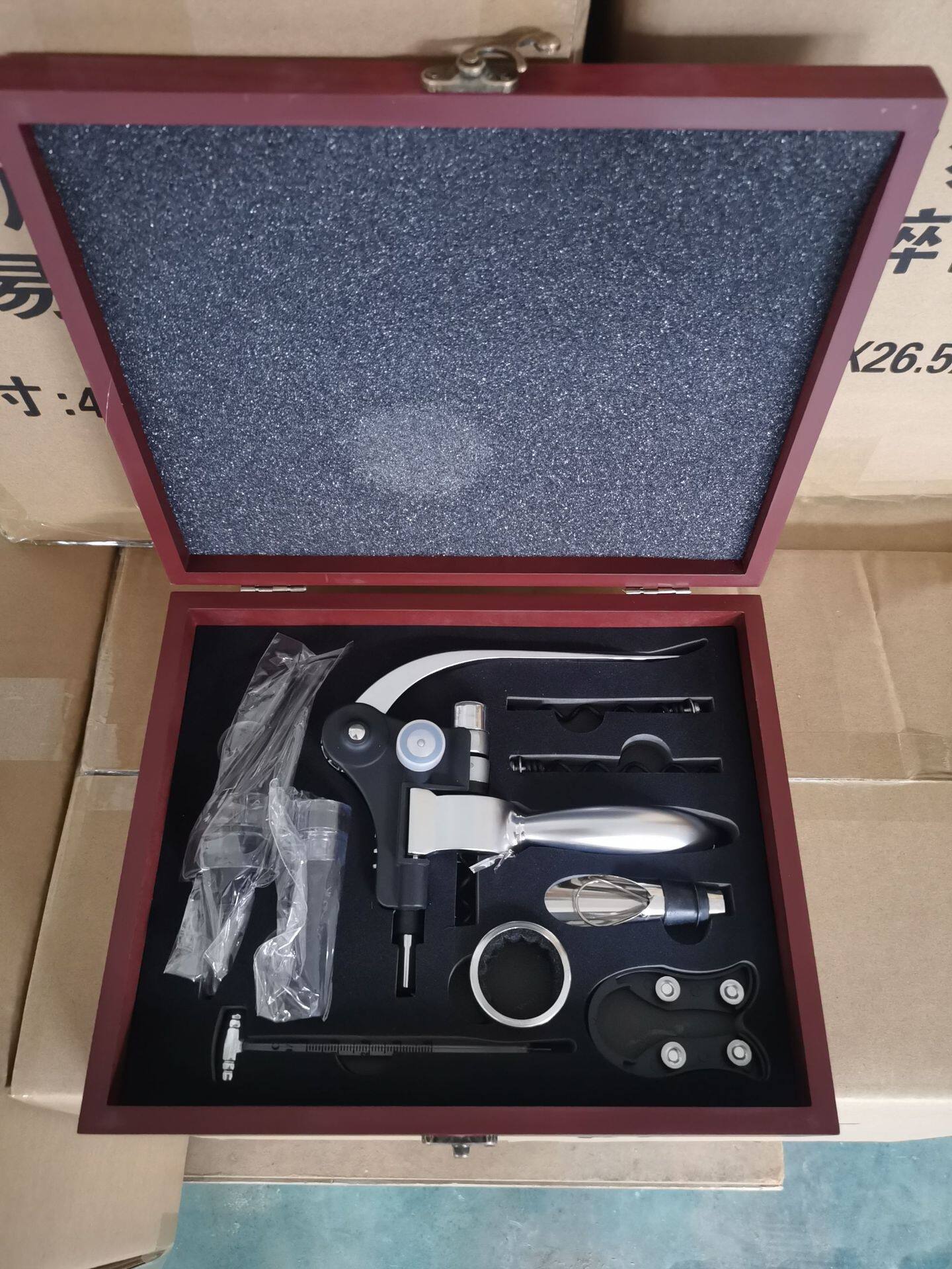现货红酒开瓶器套装皮盒木盒开瓶器套装兔头礼品盒木盒酒具套装