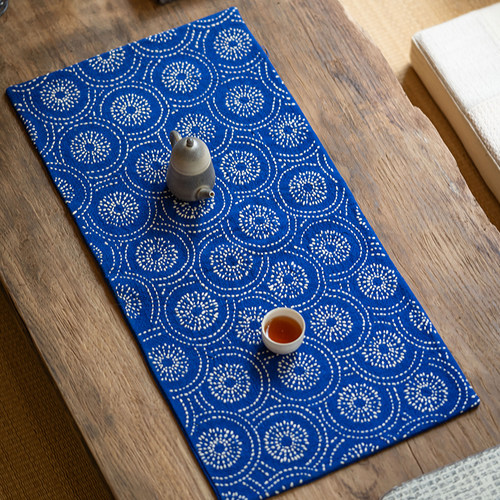 钟声刺绣 纯手工缝制 蓝锦星芒茶席家用 茶席垫 隔热垫 茶道零配