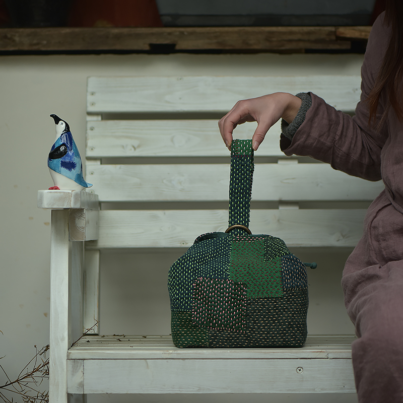 钟声刺子绣原创拼接密密缝茶人