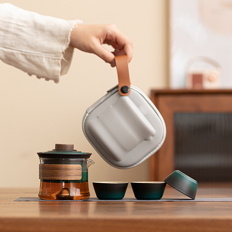 小蛮腰快客杯户外露营便携陶瓷功夫旅行茶具一壶三杯简易泡茶装备