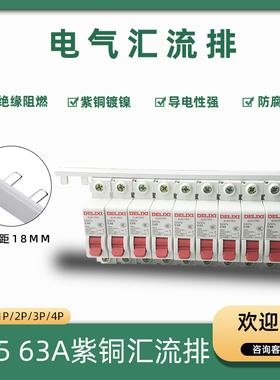 电气汇流排1P 63A国标紫铜 空开连接排 接线铜排 DZ47 C45 带漏电