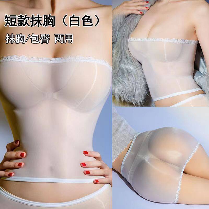 丝袜胸罩油光丝袜文胸+超薄油亮内裤2件套装女透明马油包臀裙两用