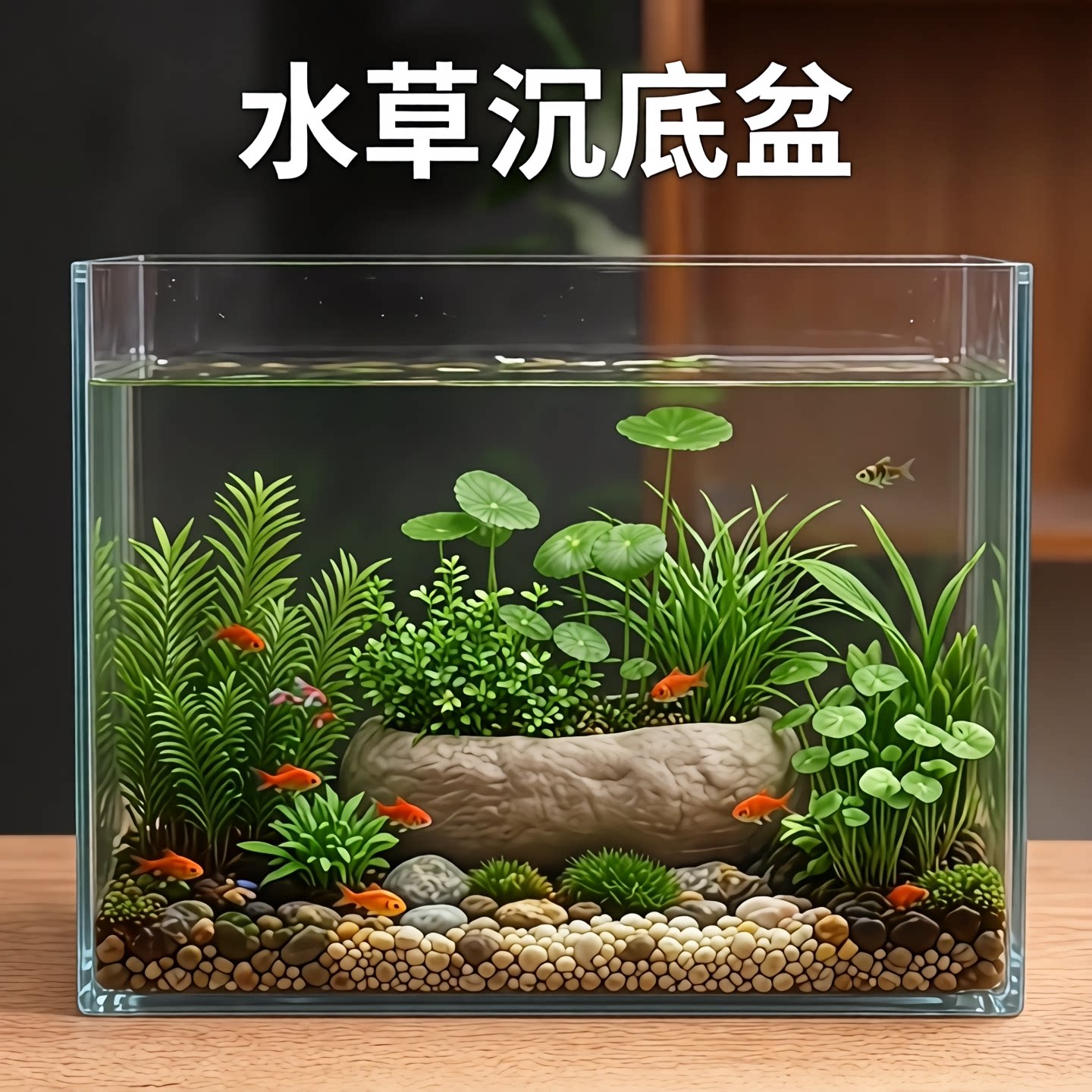 水草沉底盆仿石头无孔铜钱草专用大小陶瓷花家用盆景水仙水培器皿