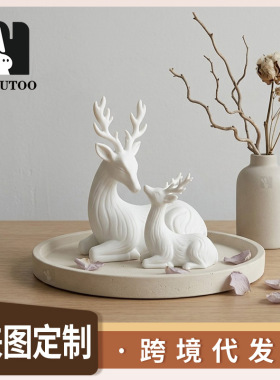3D打印亲子条纹鹿摆件工艺品圣诞节节日场景装饰品跨境