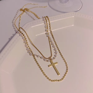 CX9411# 最便宜饰品批发 实拍小众设计感三层钛钢项链女百搭气质个性珍珠锁骨链