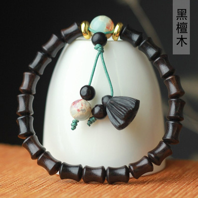 黑檀木DIY竹节莲蓬款紫光檀手串手链1.0*19颗男女款 文玩念珠装饰