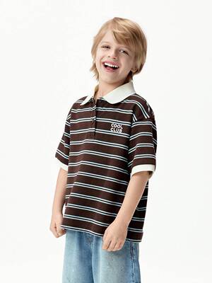 Little MOCO.25年夏款男女童亲子装条纹polo衫短袖T恤KBE2TEE030